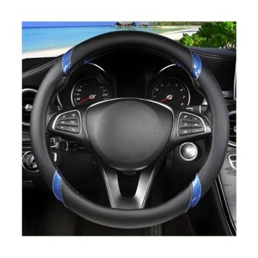 Imagem de Sandfren Capa de volante de carro de fibra de carbono, protetor de volante de veículo de couro sintético respirável de 38 cm com forro antiderrapante, acessório interior automotivo macio, ajuste