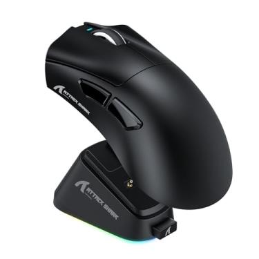 Imagem de ATTACK SHARK Mouse esportivo sem fio V3Pro com base de carregamento magnético: 62 g leve - 1K polling-25K DPI-PAW3311 sensor, com fio/BT/2,4 GHz programável, BK52820 IC para PC Laptop gamer (preto +