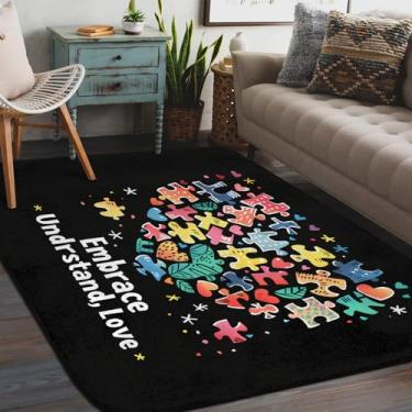 Imagem de Tapete de área para sala de estar, lavável à máquina, arte com design de autismo, tapete antiderrapante, tapete macio para sala de estar, quarto, sala de jantar, berçário, cozinha, decoração de casa