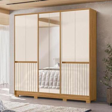 Imagem de Guarda-roupa Casal 6 portas 4 gavetas com Espelho Freijó/Off White Ala