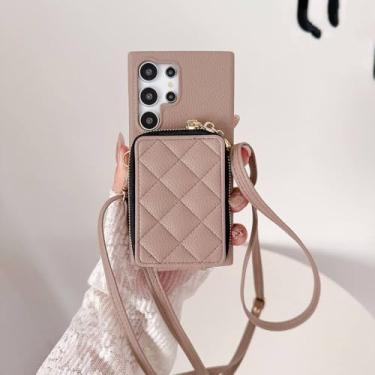 Imagem de Capa com zíper Crossbody para Samsung Galaxy S24 S22 Ultra Plus S23 FE A05S A05 A15 A25 A35 A55 A24 A34 A54 com suporte para cartão, camelo, para Galaxy S24