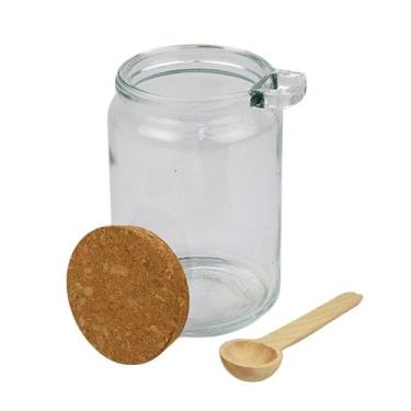 Imagem de Pote quadrado de vidro com tampa de rolha e colher de bambu 1,15l - Ly