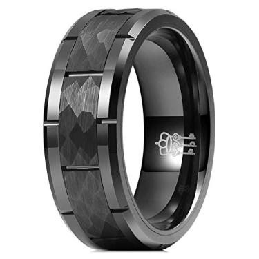 Imagem de THREE KEYS JEWELRY Anéis masculinos martelados de carboneto de tungstênio para mulheres 8 mm ajuste confortável vintage, metal, sem pedra preciosa