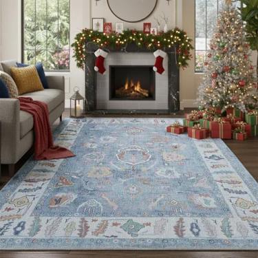 Imagem de Fame Rugs Tapete Oushak moderno azul 22 x 30 cm, vintage turco colorido oriental lavável antigo inspirado em tapetes grandes, sala de estar de luxo para quarto (172,8 kg, 2,5 x 30,5 cm)