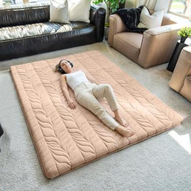 Imagem de ZonLi Colchão de chão japonês futon tamanho completo, tapete de tatame espesso com capa lavável 100% algodão, colchão portátil e dobrável para dormir, dormitório, crianças adultas, café