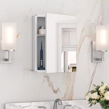 Imagem de Keonjinn Armário de remédios de tamanho pequeno 36,8 x 47 cm, montagem necessária, espelho de armários de remédios de banheiro, leve, apenas uma prateleira, montagem em superfície ou embutido, vidro