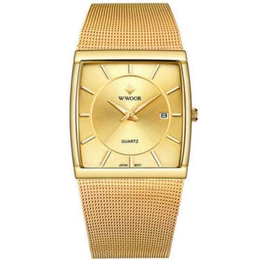 Imagem de Relógio De Quartzo Masculino Design Quadrado De Malha De Aço Inoxidavel Impermeável Dourado