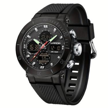 Imagem de Relógio De Pulso Esportivo Masculino De Moda Com Display Duplo, Alarme Preto Completo