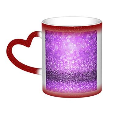 Imagem de Xícara de café divertida com glitter roxo cintilante, copo de cerâmica que muda de cor sensível ao calor 12 Oz, para café/chá/leite/cacau, para adolescente/aniversário/festival/presentes