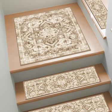 Imagem de Escadas antiderrapantes para degraus de madeira, 1 peça de tapete de escada com adesivo traseiro, 76 cm x 76 cm, lavável e reutilizável, tapetes de segurança para crianças, idosos e cães