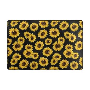 Imagem de ZERAOKE Tapetes de área de girassóis dourados de 5 x 9 m, tapetes de boas-vindas para entrada, tapetes absorventes antiderrapantes para quarto, lavável, felpudo, macio, tapete de porta para entrada,