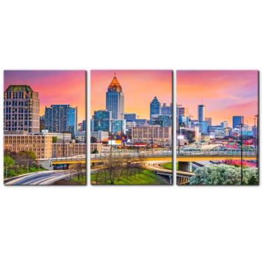 Imagem de Pacimo Impressão de arte de parede em tela paisagem urbana de Atlanta Horizonte da cidade ao anoitecer decoração de parede para sala de estar decoração de casa pôsteres e impressões emolduradas