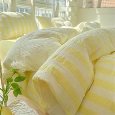 Imagem de XLCZMYL Conjunto de cama de algodão lavado super macio, conjunto de edredom pequeno de verão, conjunto de três peças, dormitório, amarelo creme, 150 x 200, 4 peças
