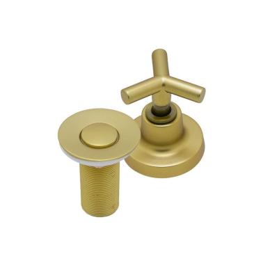 Imagem de Kit Acabamento De Registro Pressão E Gaveta Padrão Deca + Válvula Click Lavatório Cuba Dourado Fosco