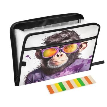 Imagem de Wassud Cool Monkey Organizador de arquivos sanfonado com 13 bolsos com abas e adesivos, organizador de pastas de documentos de recibo de papel tamanho carta A4 para viagens de escritório