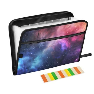 Imagem de CEBUGI Pasta expansível com 13 bolsos, organizador de arquivos sanfonado à prova d'água com etiquetas tamanho A4, organizador de documentos de papel para escola, escritório, galáxia