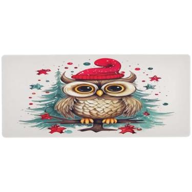 Imagem de Wassud Coruja fofa com chapéu de Natal mouse pad organizador de mesa grande teclado de computador tapete de mouse pad material de escritório 80 cm x 40 cm
