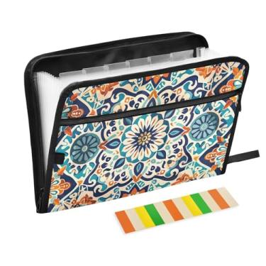 Imagem de CEBUGI Pasta expansível de 13 bolsos, impermeável, sanfonada, organizador de arquivos com etiquetas tamanho A4, organizador de documentos de papel para escola, material de escritório, padrão de flores