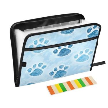 Imagem de Wassud Blue Paw Prints Organizador de arquivos sanfonado, 13 bolsos, pastas expansíveis com abas e adesivos, tamanho carta A4, papel para recibos, documentos, pastas organizadoras para viagens de