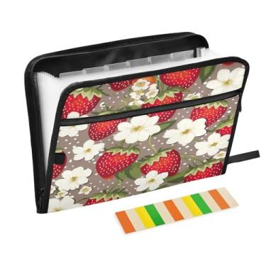 Imagem de Wassud Acordeão de flores de morango organizador de arquivos de papel A4 pastas de arquivo de papel com etiquetas pasta de arquivo expansível 13 bolsos