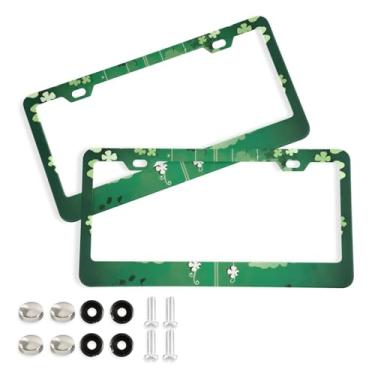 Imagem de Wassud Moldura de placa de licença trevo de três folhas com parafusos, 2 molduras decorativas de alumínio para carro, acessórios de carro de aço inoxidável para mulheres e homens