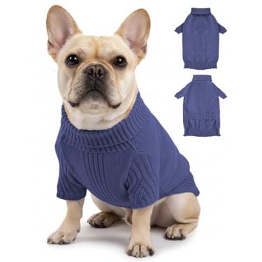 Imagem de Suéteres para cães pequenos, médios e grandes, roupas clássicas para animais de estimação com gola rolê, casaco térmico quente de inverno, gola grossa de tricô duplo, pulôver para clima frio para uso
