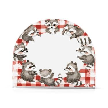 Imagem de Qilmy Porta-guardanapos de guirlanda de Natal fofo guaxinim para mesas, elegante suporte de guardanapo de papel de acrílico, dispensador de papel de seda independente moderno para sala de jantar, sala