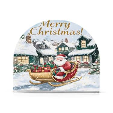 Imagem de xigua Papai Noel está sentado em um porta-guardanapos de trenó para mesas, porta-guardanapos de papel de placa acrílica elegante, dispensador de papel de seda independente moderno para sala de jantar