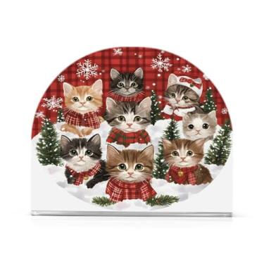 Imagem de xigua Adoráveis gatinhos em trajes de Natal porta-guardanapos para mesas, elegantes suportes de guardanapo de papel de placa acrílica, dispensador de papel de seda independente moderno para jantar