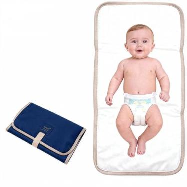 Imagem de Trocador portátil para bebê, tapete impermeável para troca de fraldas, presentes de registro de chuveiro essenciais para bebês (azul escuro)