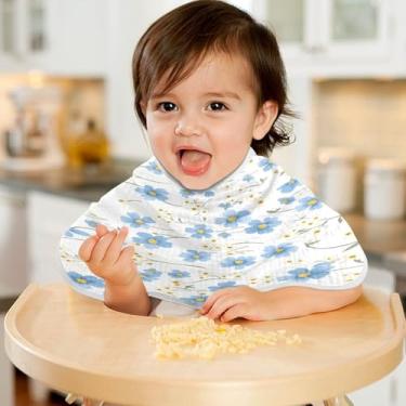 Imagem de CEBUGI Panos para Arrotar Musselina Bebê 56x28 cm Toalhas de Bebê Absorventes Macias Pequenas Flores Azuis Algodão Arrotar Trapos para Bebês Meninos e Meninas Pacote com 2