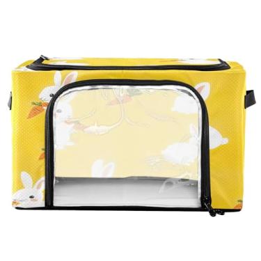 Imagem de xigua Cestos de armazenamento de roupas de coelho brancos fofos com moldura de metal em forma de fixação, 2 formas de abertura, caixa organizadora de roupas dobrável com janela transparente e alças