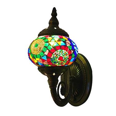 Imagem de Arandela de parede turca marroquina, estilo boêmio, com cúpula de vidro mosaico vintage, ideal para sala de estar, quarto, corredor, varanda, café ou bar. E14, C
