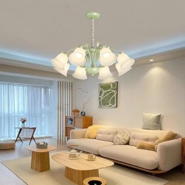 Imagem de Lustre de estilo rústico E27, luminária de teto decorativa semi-embutida com 8 lâmpadas, design retrô em ferro com formato de flor, ideal para quarto, sala de estar, restaurante, bar ou club