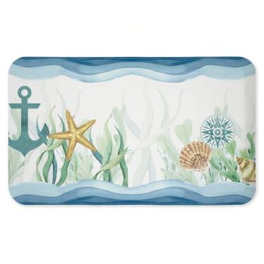 Imagem de Tapete antifadiga Bayside Sea Life & Waves, tapete ergonômico acolchoado para cozinha e pé com suporte antiderrapante, tapete confortável ecológico, design por Kim Allen, 76 x 45 cm