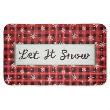 Imagem de Tapete antifadiga xadrez vermelho Let It Snow, tapete ergonômico acolchoado para cozinha e pé com suporte antiderrapante, tapete confortável ecológico, design por Chad Barrett, 76 cm x 45 cm