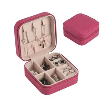 Imagem de Porta Joias Portátil para Viagem - Mini Estojo Organizador com Zíper para Anéis, Brincos e Maquiagem - Compacto (Rosa)