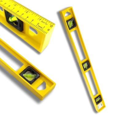 Imagem de Nível Profissional Amarelo 3 Bolhas 23 cm Régua de Prumo - Plástico Resistente Precisão 1mm para Construção Reforma