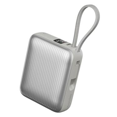 Imagem de Basike Power Bank, Carregador Portátil 10000mAh 35W, 2-Saídas com Cabo Tipo-C Integrado, Bateria Externa de Carregamento Rápido PD/QC para iPhone Séries 17/16/15, Samsung S25/24/23/22 (Prata)