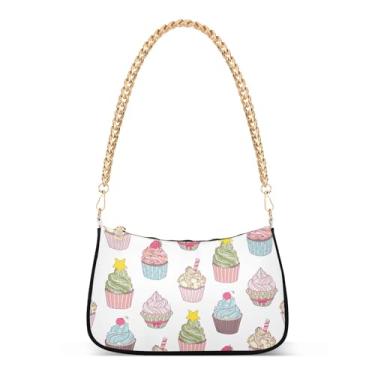 Imagem de Bolsa de mão marrom para noite em grãos de café para mulheres Hobo Clutch Bolsa de corrente de um ombro, Cupcake Food