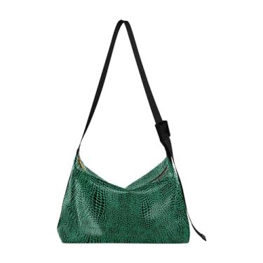 Imagem de Bolsa Hobo Feminina de Couro PU Azul Escuro Bonito Crocodilo Bolsa de Couro Grande Estampa Animal Colorida Bolsa Hobo, Estampa crocodilo jacaré verde