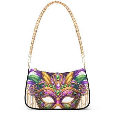 Imagem de Fantasia sereia sob o mar sacola Hobo bolsa feminina vintage bolsa de mão corrente pequena bolsa de ombro, Texto da máscara de carnaval