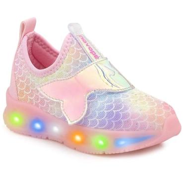 Imagem de Tênis Infantil Bebê Menina Novopé com LED, Rosa Sereia, Antiderrapante, Palmilha Soft (Rosa/Sereia com Led, BR, Criança de 1 a 3 anos, Numérico, 20)