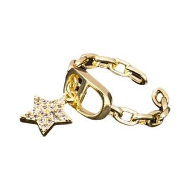 Imagem de Anel Feminino Ajustável Com Pingente De Letra E Estrela De Diamante, D