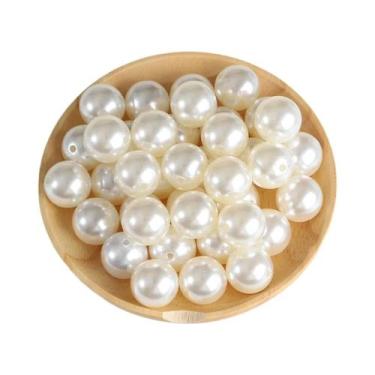 Imagem de Pulseira De Pérola Imitada ABS Branca Bege 3-20mm 10-1000pcs Com Furo 