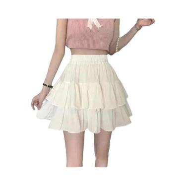 Imagem de Saia Plissada Branca Em a Para Mulheres Com Babados Estilo Preppy Cint