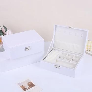 Imagem de Maleta Porta Joias Grande de Couro com Chave - Organizador Luxuoso 3 Camadas, Forro Aveludado, Presente Feminino Elegante(Q11/BRANCO)