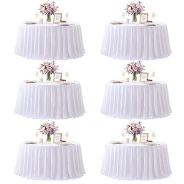 Imagem de Pacote com 6 toalhas de mesa redondas brancas de 304,8 cm, toalha de mesa redonda branca para casamento, festa de aniversário, chá de panela, reutilizável, lavável, de poliéster, para cozinha, jantar