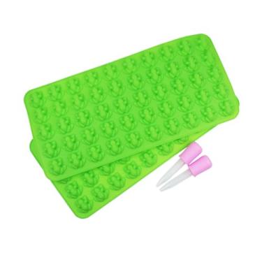 Imagem de Molde de sapo de silicone, pacote com 2 moldes de silicone em forma de sapo com 50 cavidades para chocolate, doces, fondant, decoração de bolo, com 2 conta-gotas