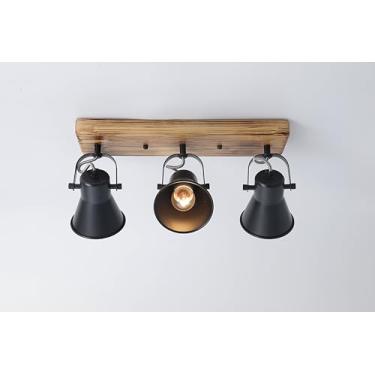 Imagem de KEESFU Kit de iluminação de trilho de fazenda de madeira de 3 luzes, luz de teto semi-embutida com cabeças giratórias para sala de estar